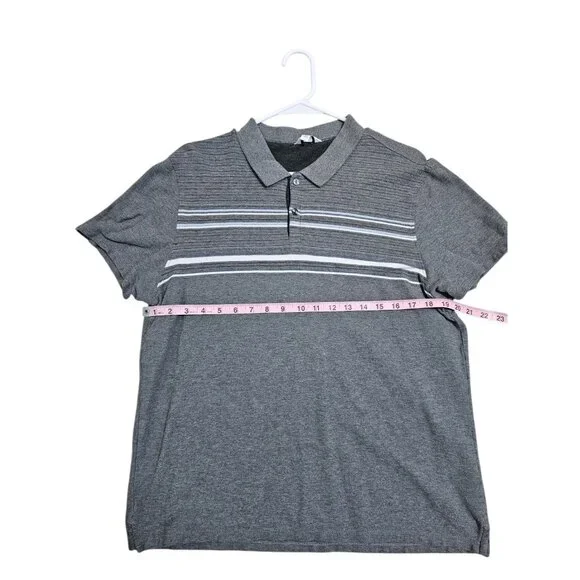 Calvin Klein Mens Large Gray Striped Polo Shirt Cotton Casual Preppy Classic Y2K - Picture 6 of 7